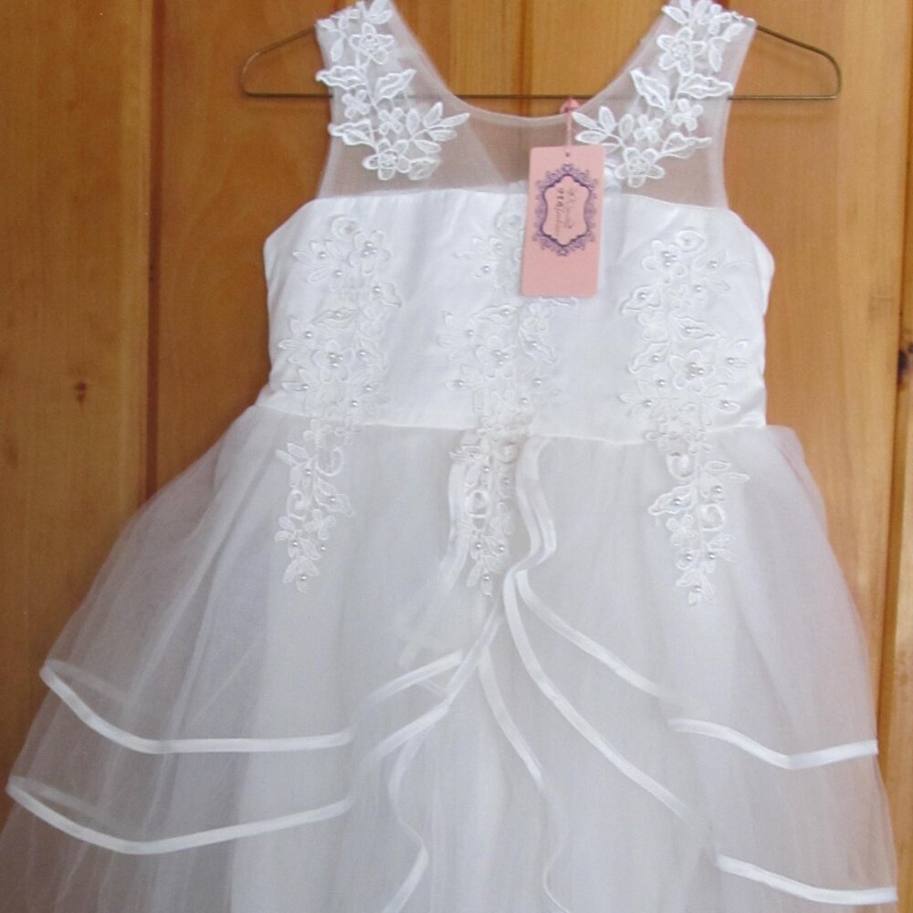 NWT Junior Bridesmaid Dress Flower Girls Dress White Dresses formal Girls sz 12